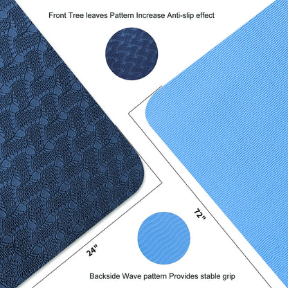 Yoga Mat 72 X 24'' Exercise Mats 8Mm TPE Non-Slip Extra Thick High-Density Eco Friendly for Yoga Workout Pilates Yoga Mats for Women Men